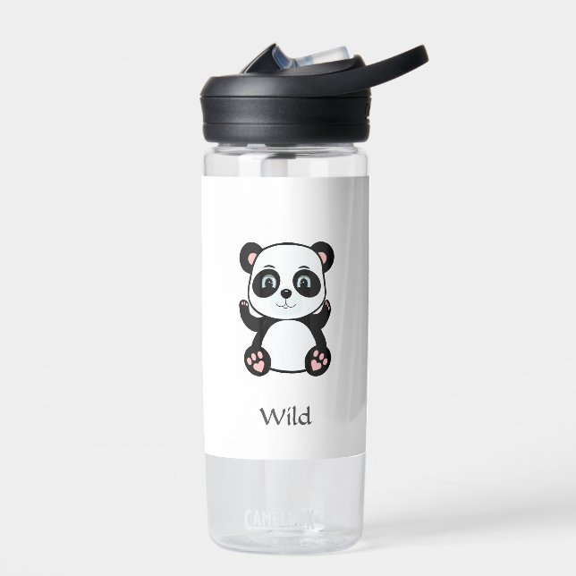 Bébé panda sauvage mignon sur une bouteille d'eau  (Gauche)