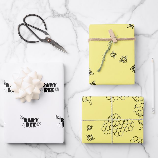 Bébé papier à envelopper d'abeilles ensemble plat  (Recto)