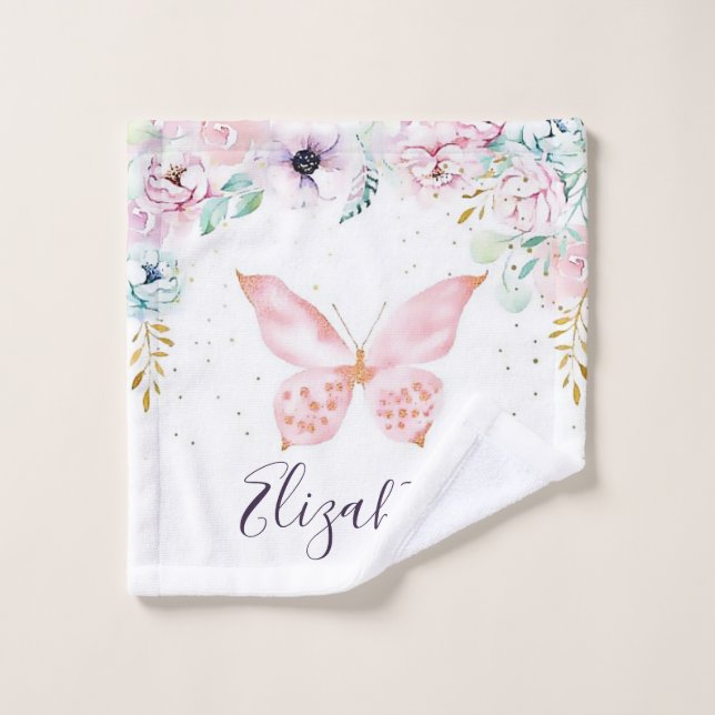 Bébé papillon et floral pastel  (Gant de toilette)