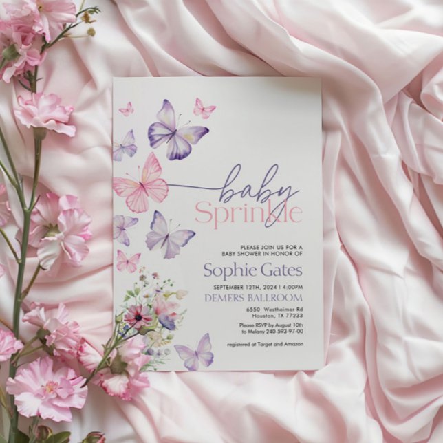 Bébé papillon saupoudrer la fille Invitation (Créateur téléchargé)