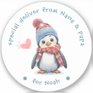 Bébé Penguin blanc Étiquette de Noël pour enfants