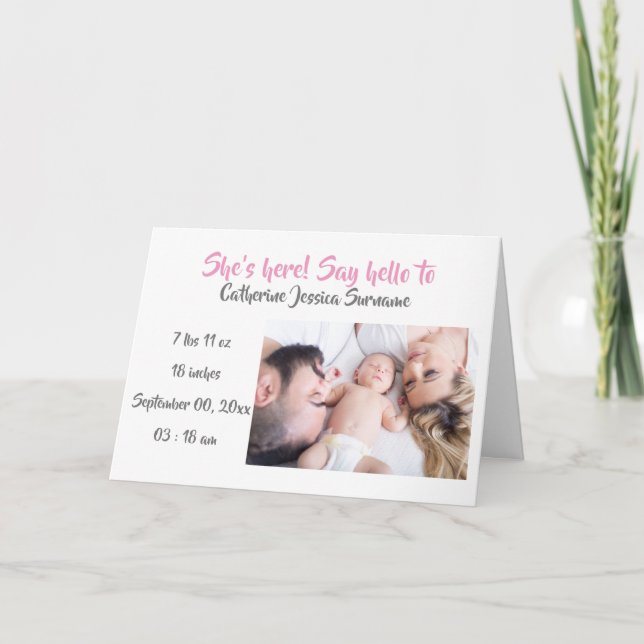 Bébé photo faire-part de naissance moderne rose gr (Devant)