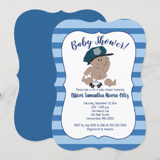 Bébé policier policier Striped Modern Invitation