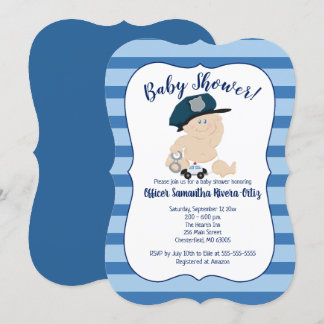 Bébé policier policier Striped Modern Invitation