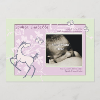 Bébé Pony et papillons Faire-part de naissance fil