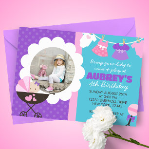 Bébé Poupée Anniversaire Fête Photo Invitations
