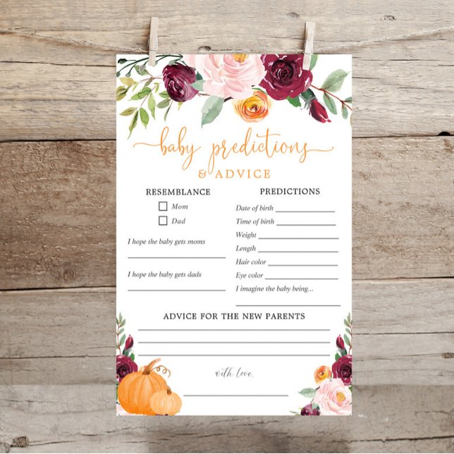 Bébé prédictions carte conseil baby shower d'autom (Créateur téléchargé)