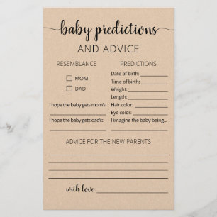 Bébé prédictions et carte de conseil Baby shower