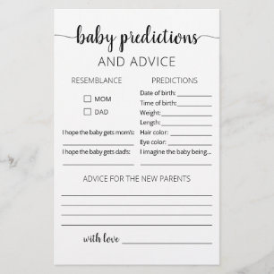 Bébé prédictions et carte de conseil Baby shower