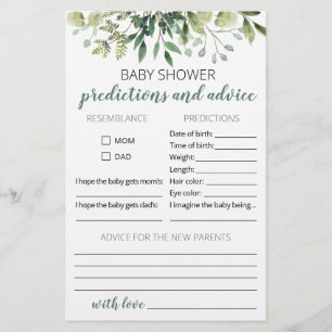 Bébé prédictions et carte de conseil Baby shower