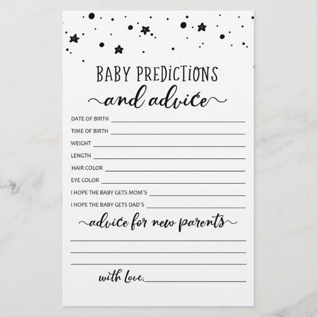 Bébé Prédictions et conseils Baby shower partie (Devant)