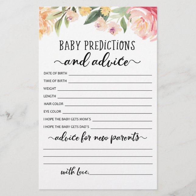 Bébé Prédictions et conseils Baby shower partie (Devant)