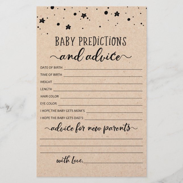 Bébé Prédictions et conseils Baby shower partie (Devant)