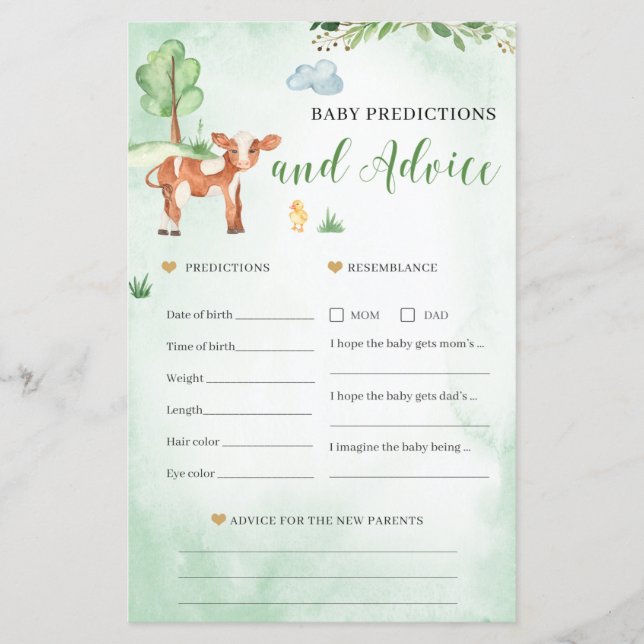 Bébé prédictions et conseils carte de Baby shower  (Devant)