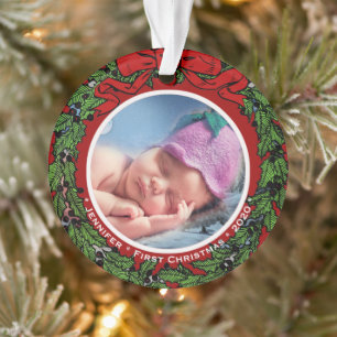 Bébé premier Noël mignon ornement photo