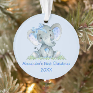 Bébé Première aquarelle de Noël Elephant Bleu