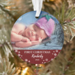 Bébé première photo de Noël flocons de neige<br><div class="desc">Bébé premier ornement de Noël photo vacances. Vous pouvez modifier le nom et les photos pour personnaliser.</div>