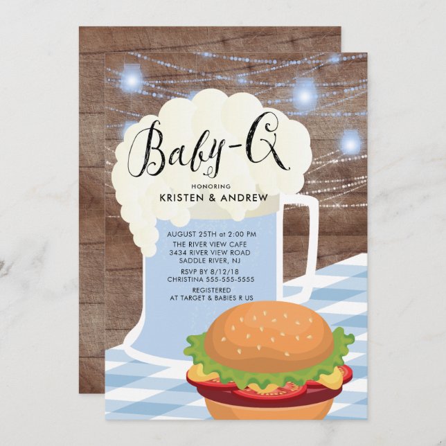 BÉBÉ - Q Boys Baby shower Invitation (Devant / Derrière)