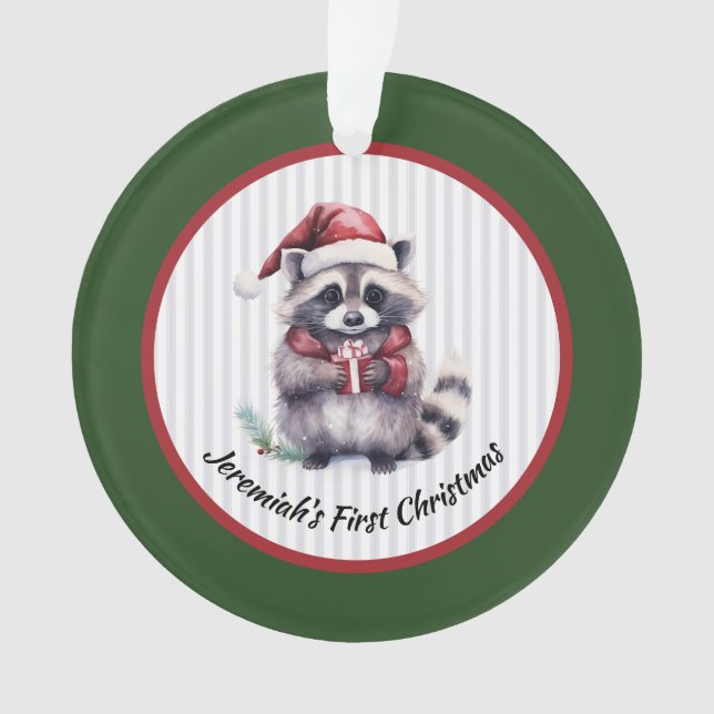 Bébé Raton Laveur Tenant un Cadeau Premier Noël d' (devant)