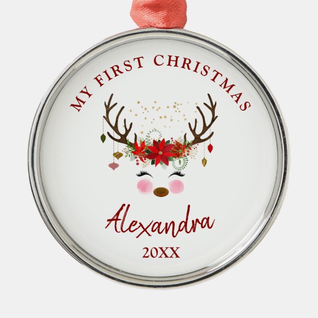 Bébé Reindeer mignonne 1er ornement de Noël (Devant)