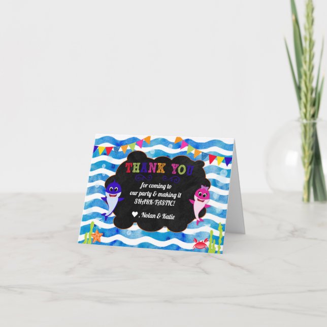 Bébé requin Carte de remerciements fille et garçon (Devant)