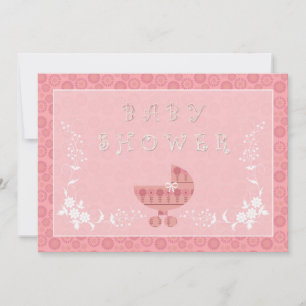 Bébé rose Buggy Bébé Douche Invitations