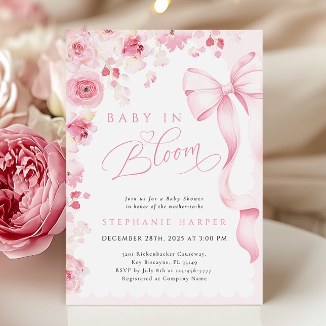 Bébé rose En Fleur Baby shower Invitation (Créateur téléchargé)