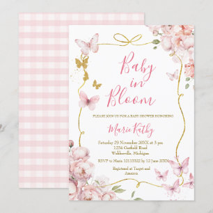 Bébé rose en fleurs Invitation florale