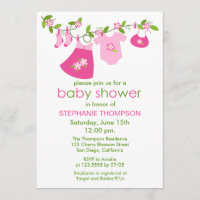 Bébé rose, fil à linge Invitations de douche pour