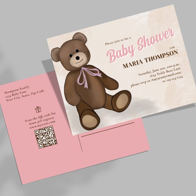 Bébé rose fille mignonne douche Invitations (Cute pink baby shower custom invitation postcard.)