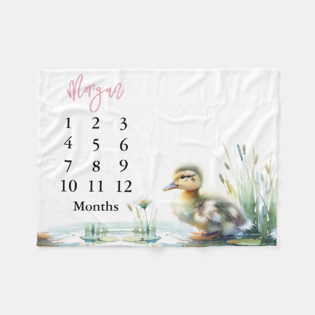 Bébé rose Fille Milestone Couverture Canards (Devant (Horizontal))