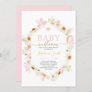 Bébé rose floral en fleur Baby shower Invitation