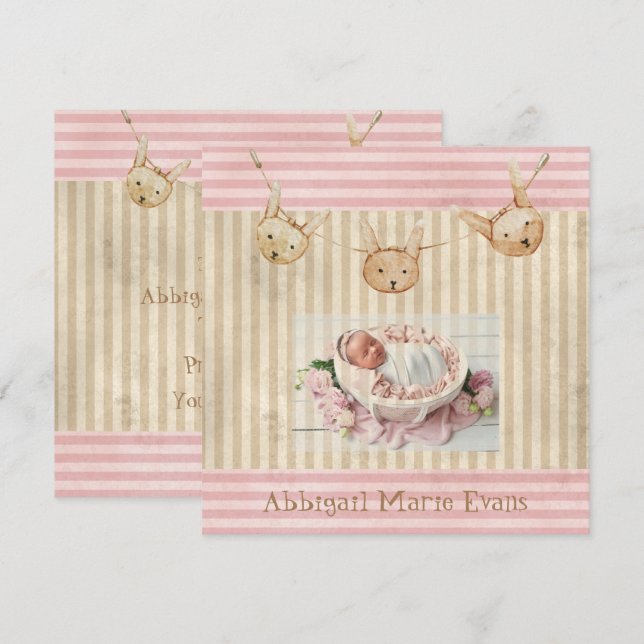 Bébé rose mignon fille Faire-part de naissance (Devant / Derrière)