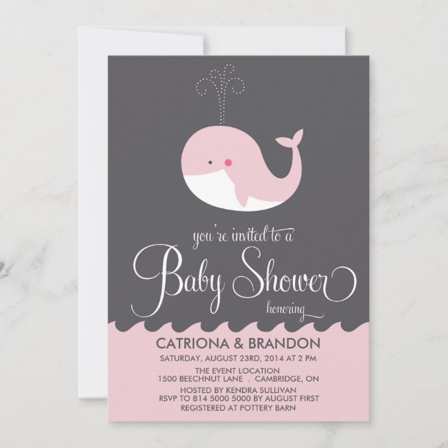 Bébé rose mignonne Baleine Bébé Douche Invitations (Devant)