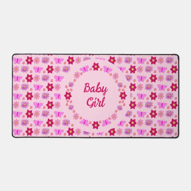 Bébé rose Papillons et fleurs personnalisés (Recto)