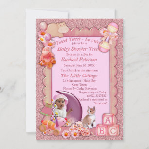 Bébé rose rose Douche Tweets Invitation