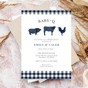 Bébé rustique Q Blue Plaid Baby shower Invitation