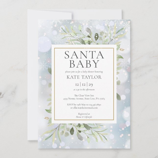 Bébé Santa Invitation Baby Shower Hiver Neige (Devant)