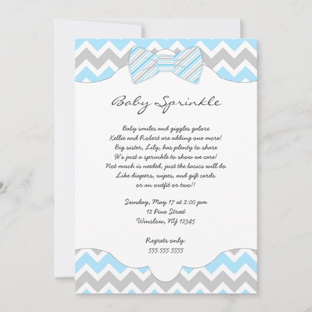 Bébé saupoudrer Bleu Bow cravate invitations baby  (Devant)