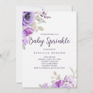 Bébé Saupoudrer Invitation Purple Floral Design