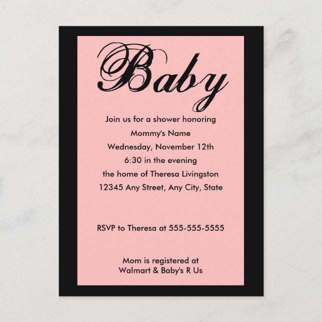 Bébé Script Baby shower Invitation rose (Devant)