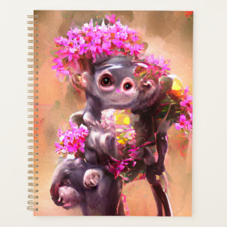 Bébé singe avec fleurs