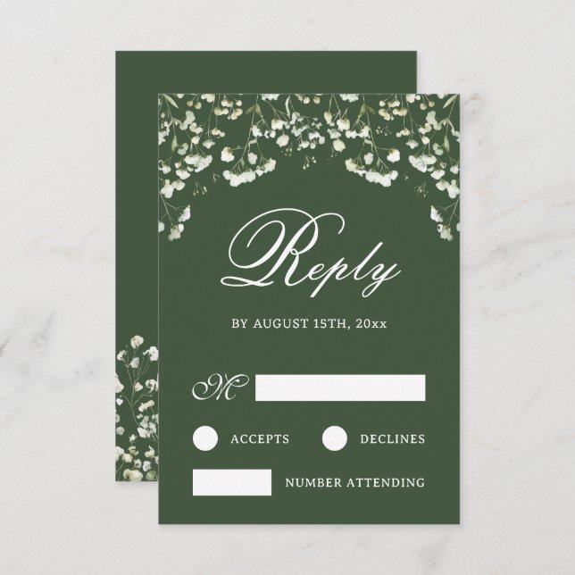 Bébé souffle sur sage Carte RSVP de mariage vert (Devant / Derrière)