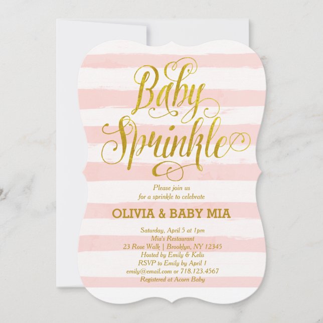 Bébé Sprinkle Invitation Fille Rose Or Blanc (Devant)