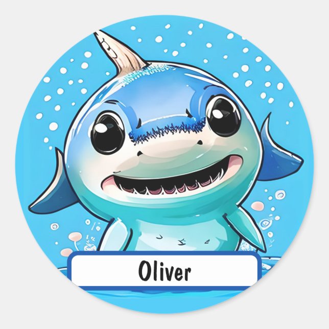 Bébé Sticker Requin Avec Nametag Personnalisé (Devant)
