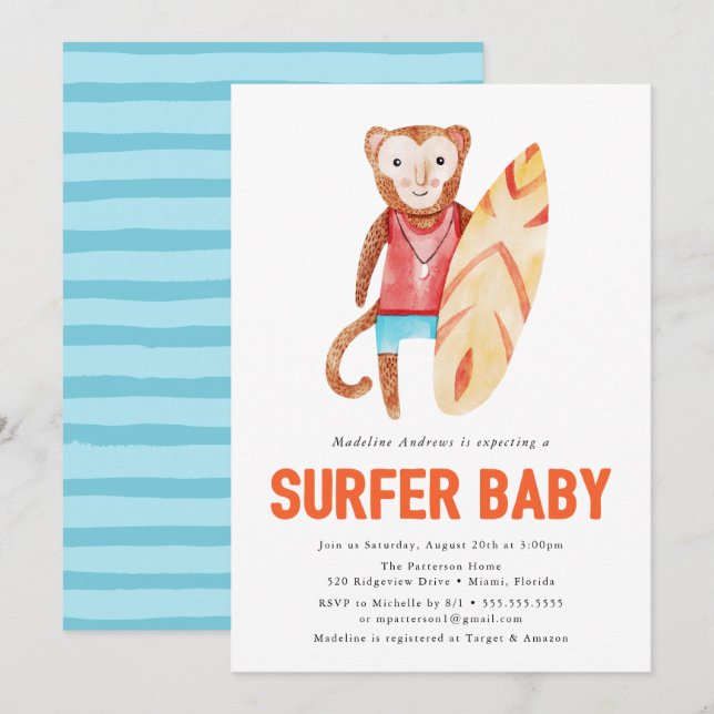 Bébé Surfeur | Invitation à une Baby Shower (Devant / Derrière)