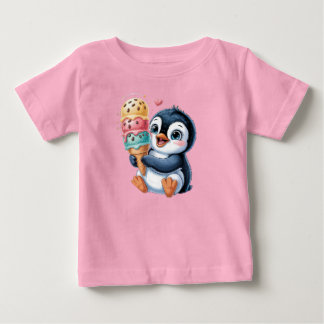 Bébé T-shirt Adorable Manchot avec Glace pour Enfants M