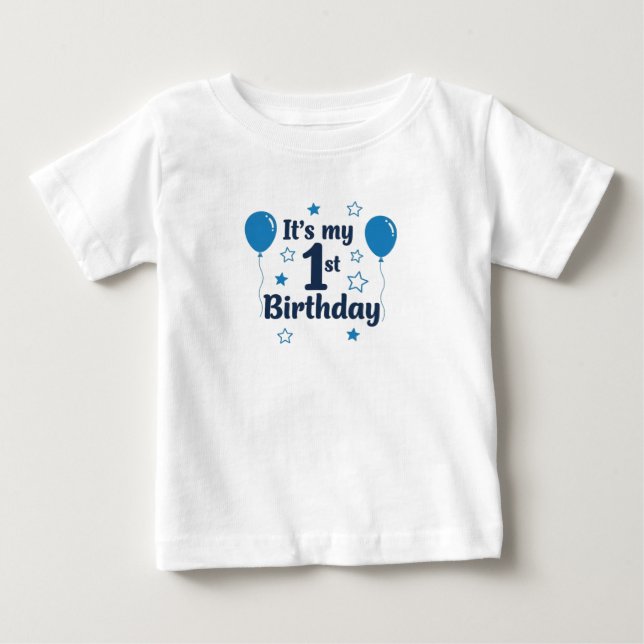 Bébé T-Shirt "Boy's Blue" pour 1er Anniversaire avec Ba (Devant)
