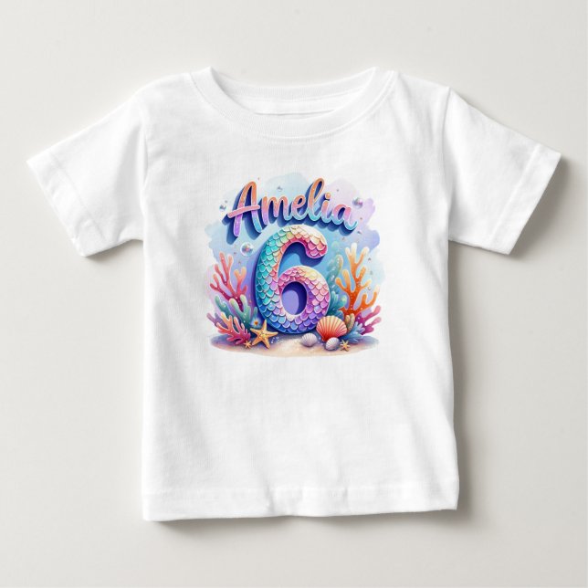 Bébé T-Shirt de fête pour sirène – Nom et âge personnal (Devant)