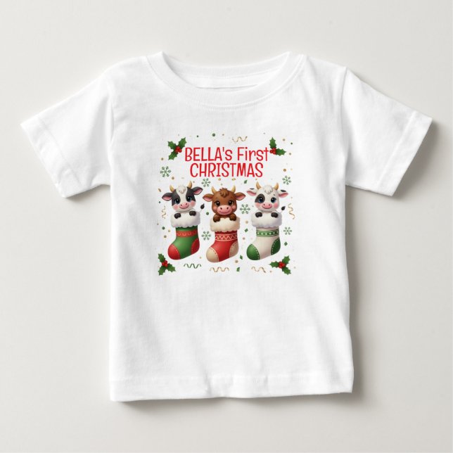 Bébé T-shirt personnalisé de Noël pour le premier veau  (Devant)